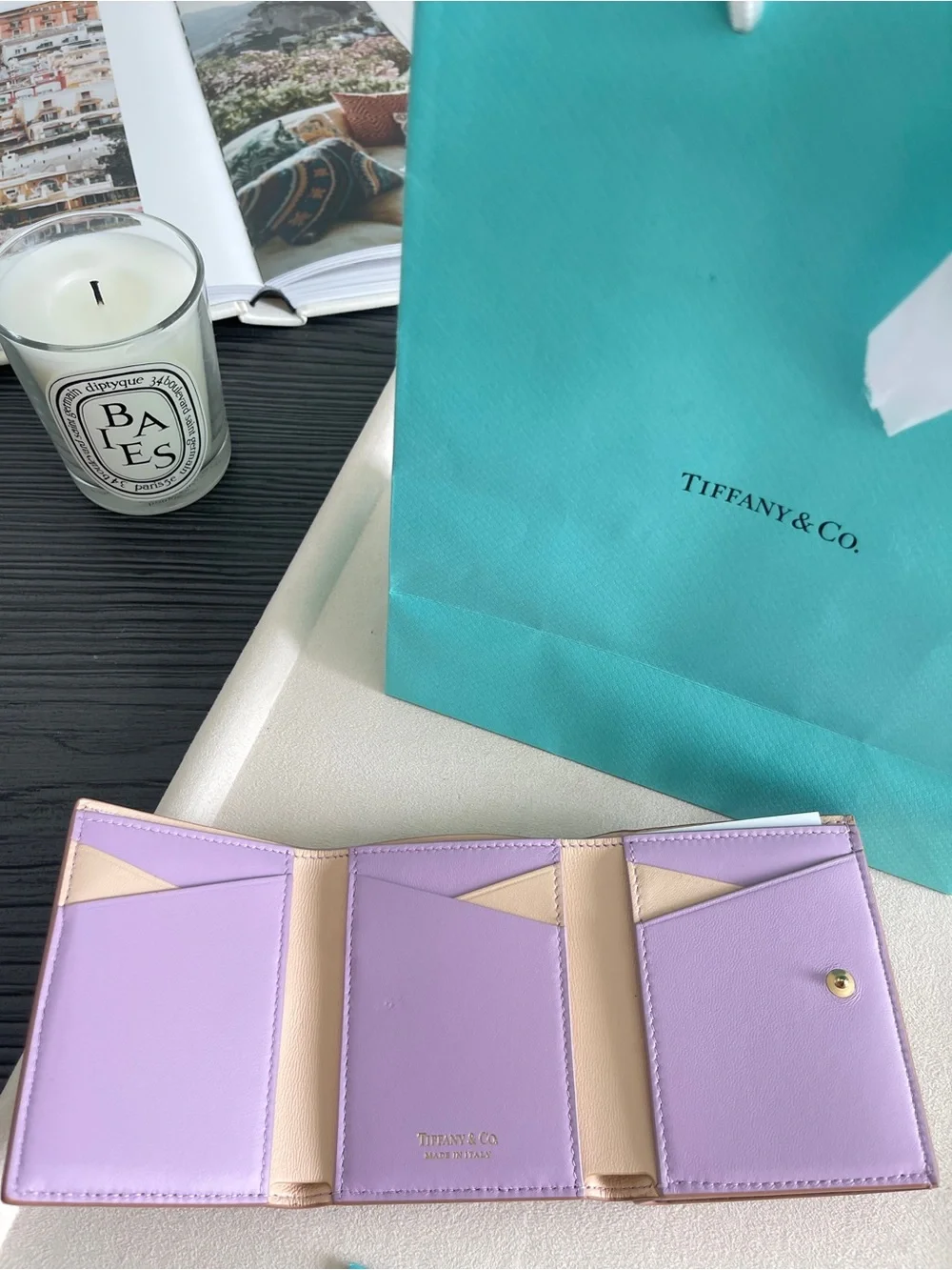 Tiffany & Co. Brown Pebbled Leather Tri-Fold Wallet Gold TC Logo NEW $650